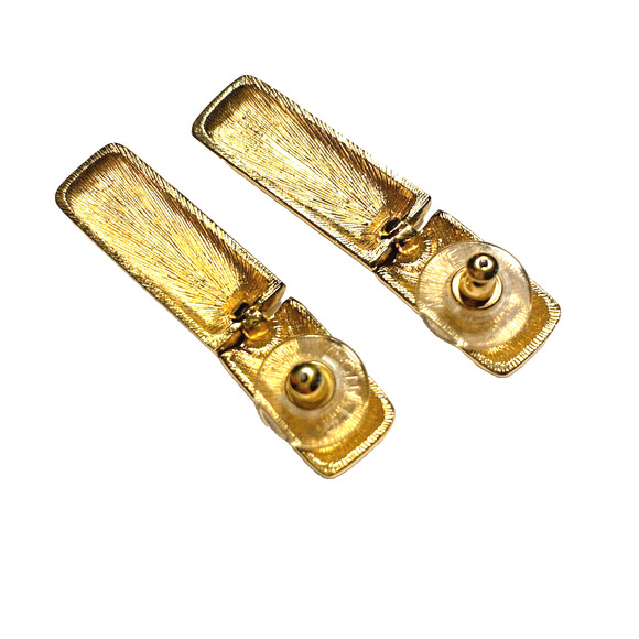 Vintage Monet Pierced Earrings Unique Gold & Creamy White Enamel 80’s Boss Lady - Picture 4 of 6